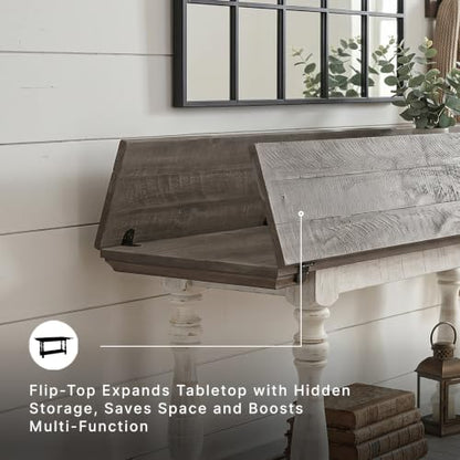 Signature Design by Ashley Havalance Farmhouse Sofa Table, Flip Top Design for Additional Dining Space and Fixed Lower Shelf, Gray & White with Weathered Finish - color: Gray/White, style: Sofa Table