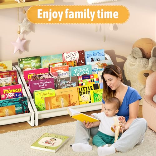 Aokitsink Toddler Bookshelf,Montessori Bookshelf,Bookshelves for Toddlers and Nursery,4 Tier Baby Bookshelves for Kids Rooms,Nursery,Playroom,Baby Room, Small Children Classroom - color: Off-white