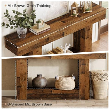 Tribesigns 63-Inch Long Console Table, 2-Tier Entryway Table Sofa Table with Storage, Farmhouse Wood Behind Couch Table for Living Room, Hallway, Rustic Mixed Brown - color: Rustic Mixed Brown