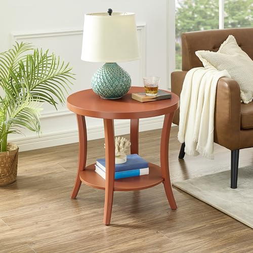 Roundhill Furniture Perth Contemporary Round End Table with Shelf - color: Orange
