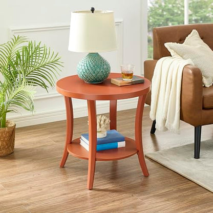 Roundhill Furniture Perth Contemporary Round End Table with Shelf - color: Orange