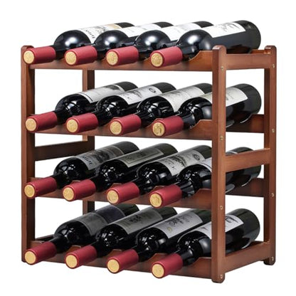 Bamboo Wine Rack,4 Tier, Wine Bottle Holder, Hold 16 Bottles for Home Kitchen, Dinging Room, Pantry, Cabinet, Bar - color: 4 Tier Brown