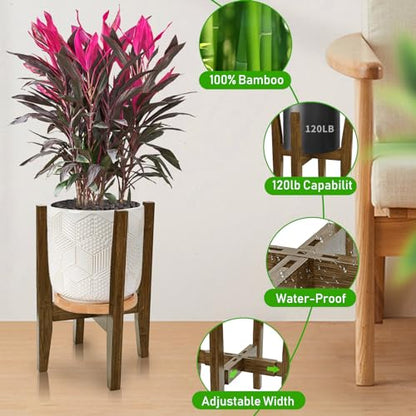 Plant Stand Indoor, Adjustable Bamboo Plant Holder, Modern Flower Pot Holder Rack, Plant Shelf, Fits 8 to 12 Inches Potts (Pot & Plant Not Included)