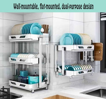 Foldable Dish Rack,Stainless Steel Drain Rack,9.83 * 16.54 * 24IN | 3 Tier Dish Drying Rack,Rustproof Dish Drainer for Kitchen Countertop with Drain Tray,Silver
