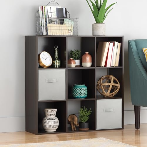 Whitmor 9 Cube Storage Organizer, 3 Tier Stackable MDF Wood Bookcase, Open Storage Display Bookshelf, Storage Cabinet for Living Room, Bedroom, Home, Office, 35.5" L x 11.7" W x 35.5" H, Espresso - color: Espresso, size: 9 Cube, 3 Tier