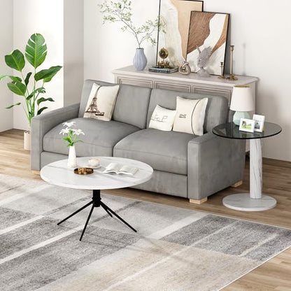 Hooseng Set of 2 Round Coffee Tables, Faux Marble Top and Modern Tempered Transparent Glass Top,Perfect for Living Room,Cafe,Home,and Office(Coffee Table+Side Table) - color: Coffee Table+side Table