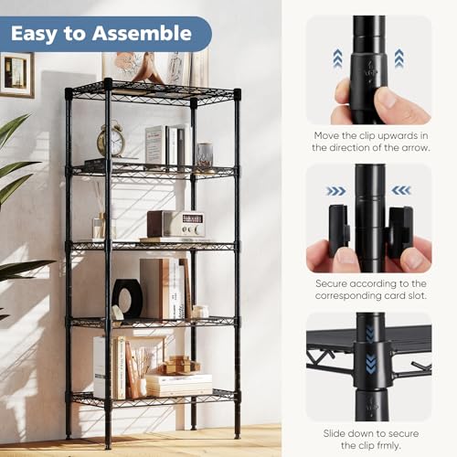 NEWBULIG 5-Tier Metal Wire Storage Shelves, Adjustable Heavy Duty Steel Shelving Unit, Freestanding Storage Rack Organizer for Kitchen, Pantry, Garage, Bathroom, 23.2" W x 13.4" D x 59.8" H, Black - size: 23.2" W x 13.4" D x 59.8" H
