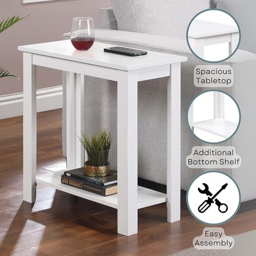 Convenience Concepts Designs2Go Baja Chairside End Table 23.75"- Modern Living Room Table with Storage Shelf, Transitional Bedside Table, White - color: White