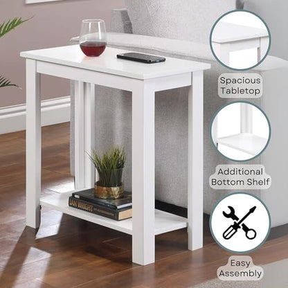 Convenience Concepts Designs2Go Baja Chairside End Table 23.75"- Modern Living Room Table with Storage Shelf, Transitional Bedside Table, White - color: White