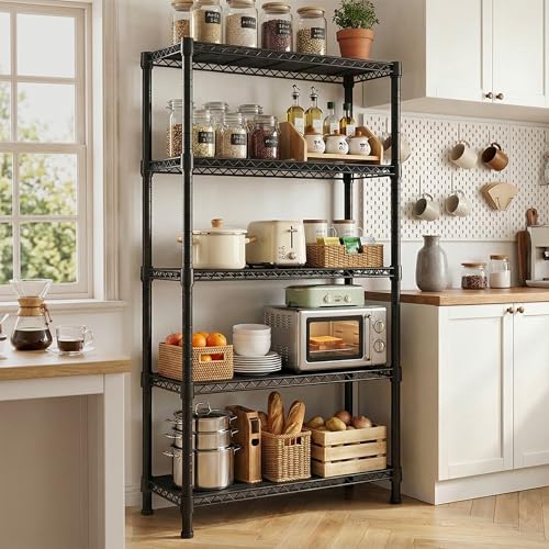 Romorgniz 5-Tier Adjustable Shelf Heavy Duty Storage Shelves for Garage, 1000LBS Wire Shelving for Kitchen, Easy Assembly, 70.87" H*35.43''W*13.78" D, Black - color: Black, size: 70.87"H x 35.43''W x 13.78"D