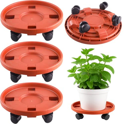 Rolling Plant Stand with Wheels 3 Pack 12 Inch Plant Caddy with Wheels Heavy Duty Plant Dolly Roller Base with Wheels Round Flower Pot Rack Holder Planter Trolley Tray, Red - color: Red, size: 12 inch