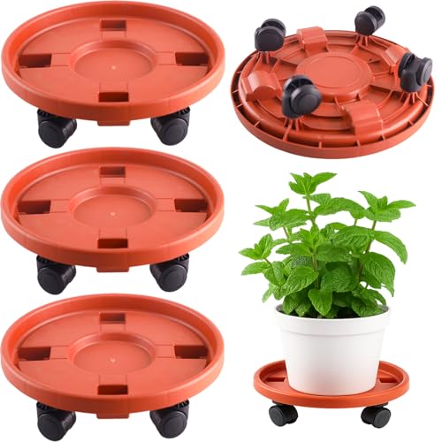 Rolling Plant Stand with Wheels 3 Pack 12 Inch Plant Caddy with Wheels Heavy Duty Plant Dolly Roller Base with Wheels Round Flower Pot Rack Holder Planter Trolley Tray, Red - color: Red, size: 12 inch