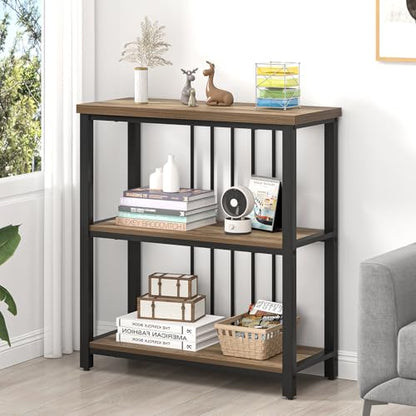 FOLUBAN Small Bookshelf and Bookcase, 3 Tier Open Book Shelf, Modern Metal and Wood Shelving Unit for Living Room Bedroom, Oak - color: Oak, size: 12.6"D x 29.5"W x 32.3"H