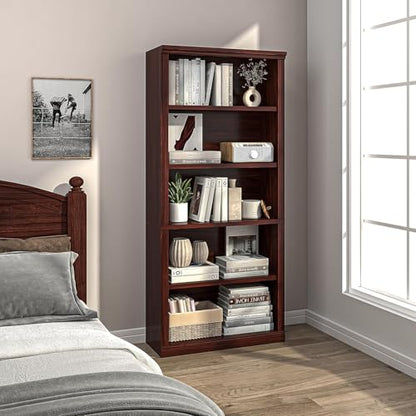 5- Shelf Bookcase, Wood Book Shelf with Bookshelves | Zhiseek Tall Bookshelf, 30.7"W x 12.8"D x 68.4"H, Cherry, Living Room, Library, Office - color: Cherry, size: 5-Tier