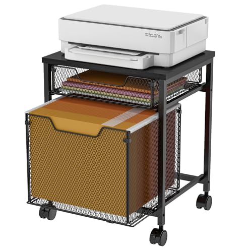 Rolling File Cabinet Cart, Printer Stand with Storage Drawer, Mobile Filing Cabinet on Lockable Wheel, Printer Cart with Hanging File Folder Organizer Beside Under Desk for Office Home(Patent Pending) - color: Black
