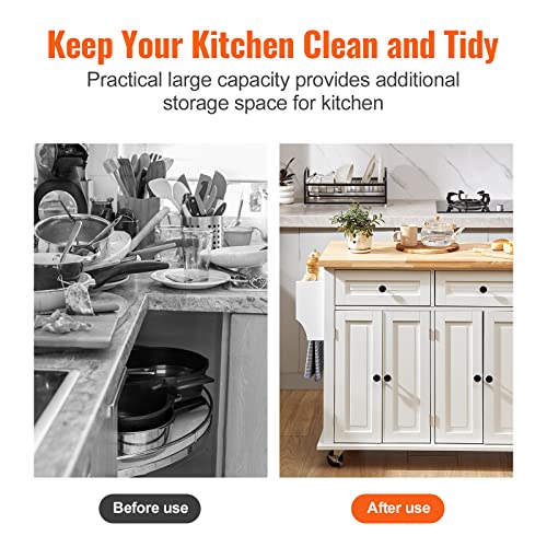 VEVOR Kitchen Island Cart with Solid Wood Top, 35.4" Width Mobile Carts with Storage Cabinet, Rolling Kitchen Table with Spice Rack, Towel Rack, and Drawer, Portable Islands on Wheels, White | Rolling Kitchen Table with Storage Cabinet, Spice Rack, Towel