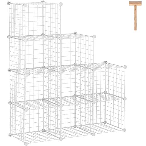 C&AHOME Wire Cube Storage, 9-Cube Organizer Metal, Wire C Grids Storage, Storage Bins Shelf, Modular Bookshelf, Closet Cabinet Ideal for Home, Living Room, Office 36.6”L x 12.4”W x 48.4”H White | Storage Bins Shelf, Modular Bookshelf Units, Closet Cabinet