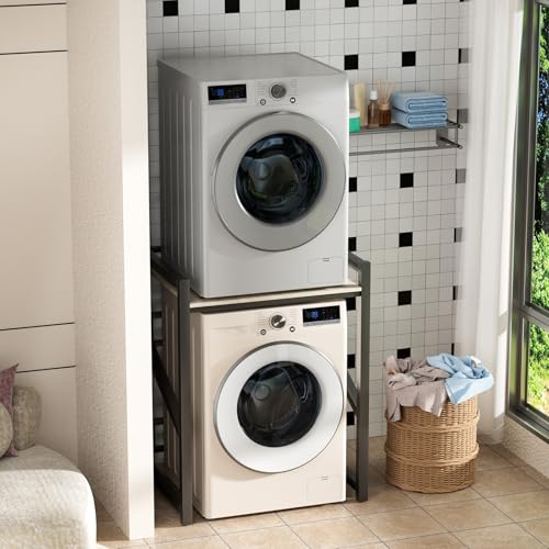 Washer Dryer Stacking Rack Stand, 660lbs Capacity Heavy Duty Washing Machine Storage Utility Rack with Countertop, Height Adjustable Washing Machine Shelf for Laundry Rooms Bathrooms