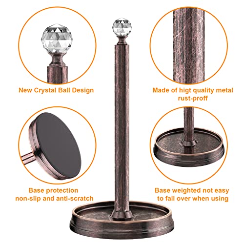 Kasunto Paper Towel Holder (with Crystal Ball) Steel Paper Towel Holder countertop，Paper Towel Holder Stand for Kitchen Countertops, Bars & Dining Tables,Fits Standard & Jumbo Rolls,Oil Rubbed Bronze - color: Oil Rubbed Bronze
