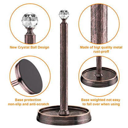 Kasunto Paper Towel Holder (with Crystal Ball) Steel Paper Towel Holder countertop，Paper Towel Holder Stand for Kitchen Countertops, Bars & Dining Tables,Fits Standard & Jumbo Rolls,Oil Rubbed Bronze - color: Oil Rubbed Bronze
