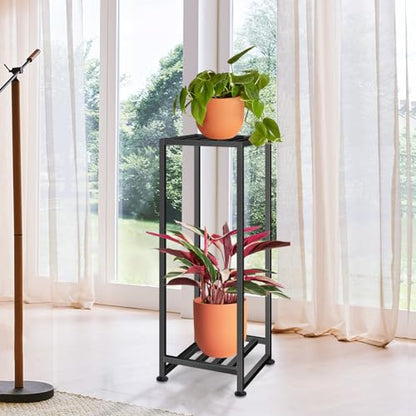 Plant Stand Indoor Outdoor, Wrought Iron Plant Stands 2 Tier Heavy Duty | Metal Pedestal Stand Decorative Flower Stand for Patio Garden Deck Living Room - size: 31''