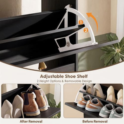 Nicetree Shoe Cabinet with 2 Flip Drawers, Narrow Shoe Organizer Cabinet, Freestanding Shoe Rack Cabinet, Modern Shoe Storage Cabinet for Entryway, Hallway, Foyer, Black - color: Black, style: 2-Drawers