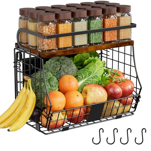 Magnetic Shelf for Fridge with Wood Top & Produce Basket – 2-in-1 Magnetic Spice Rack for Refrigerator – Space-Saving Kitchen Organizer for Fruits, Potatoes, and Onions (with Hooks) - size: 1pcs