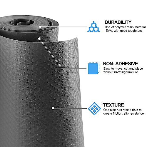 Bloss Shelf Liners, Non Adhesive EVA Drawer Mat Liners Roll for Bathroom, Kitchen, Desks, Deco Shelves 12x59 inch-Grey - color: Gray, size: 12"W x 59"L