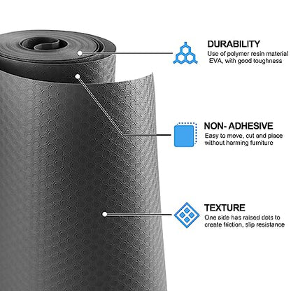 Bloss Shelf Liners, Non Adhesive EVA Drawer Mat Liners Roll for Bathroom, Kitchen, Desks, Deco Shelves 12x59 inch-Grey - color: Gray, size: 12"W x 59"L