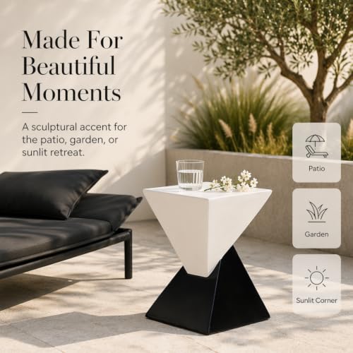 Black & White Hourglass Accent Side Table, Modern Sculptural Indoor & Outdoor End Table Geometric Square Patio Side Table for Living Room Garden Backyard Nightstand - color: 1pcs-black White