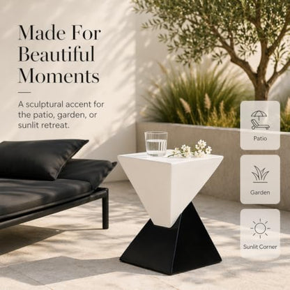 Black & White Hourglass Accent Side Table, Modern Sculptural Indoor & Outdoor End Table Geometric Square Patio Side Table for Living Room Garden Backyard Nightstand - color: 1pcs-black White