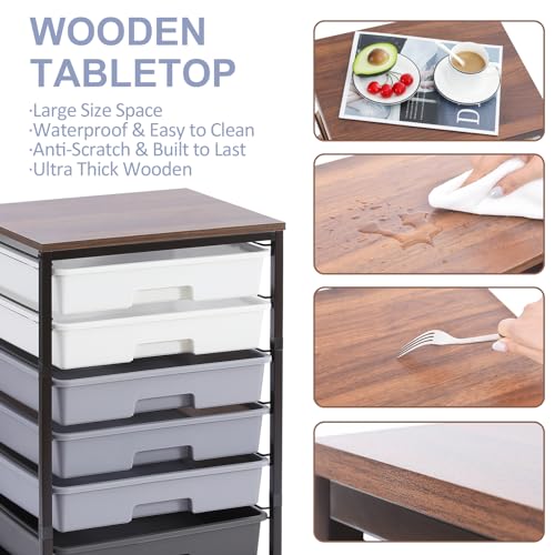 SYKIARIOL Rolling Cart with Drawers,Utility Cart With 8 Drawers and Wooden Tabletop for Living Room,Classroom,Bedroom,Bathroom,Dorm,Office,Dark Grey - color: Grey