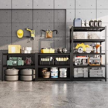 5 Tier Metal Shelving Unit, Adjustable Storage Shelves, 72" H x 35.43" W x 15.8" D Heavy Duty Garage Shelves for Warehouse, Basement, Kitchen, Pantry, Living Room, Black - size: 5T 35.43" W x 15.8" D x 72" H