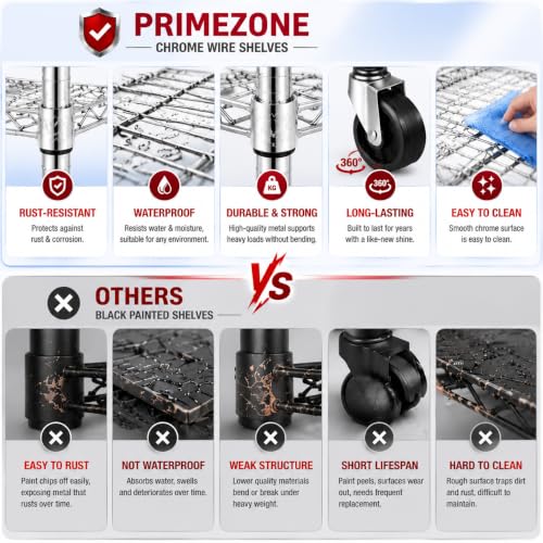 PrimeZone 4 Tier 55.5" Wx24 Dx76 H Wire Shelving with Wheels 2400lbs NSF Certified Storage Shelves Heavy Duty Metal Shelf Adjustable Rolling Rack Commercial Garage Restaurant Warehouse Chrome 2Pack - size: 55.5" W x 24" D x 76" H