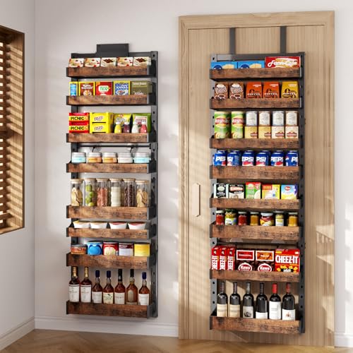 8-Tier Over The Door Pantry Organizer, Heavy-Duty Metal Wall Mount or Hanging Spice Rack, behind the door storage Shelves with Adjustable Basket, Back of Door Organizer for Kitchen Cabinet and Closet - color: Black, size: 17.2"W-8 tier