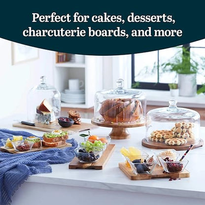 Libbey Acacia Wood Cake Stand with Lid, Footed Cake Stand With Cover, Durable Ball Top Handle Glass Dessert Dome - color: Footed Round