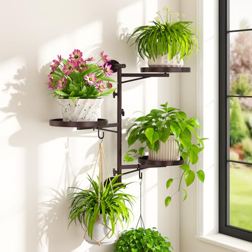 iDavosic.ly Wall Plant Holder, Rotating Floating Window Shelf 3-Tier Bronze | Metal Flower Hanger Display Stand with 2 Hooks, Space Saving Corner Mounted Planters Rack for Living Room Office Modern Decor - color: Violet Bronze, size: 1 Pack