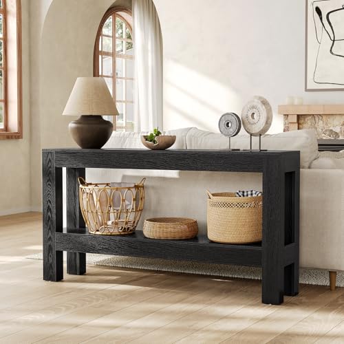 LITTLE TREE 63-Inch Black Console Table for Entryway, Narrow Long Wooden Entry Table for Living Room, Hallway, Sofa, Entrance, Foyer, Behind Couch with 2-Tier Storage Shelves - color: Black