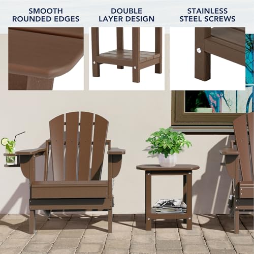 nalone Adirondack Side Table 16.5" Outdoor Side Table HDPE Plastic Double Adirondack End Table Small Table for Patio(Wood) - color: Brown