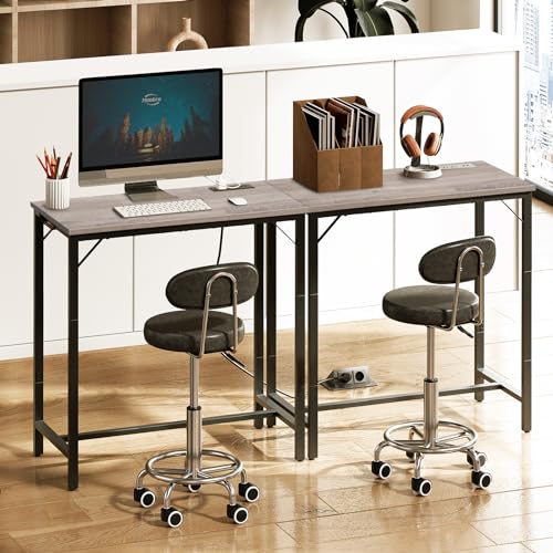 HOOBRO Bar Table with Charging Station, Rectangular Pub Table, High Top Coffee Table, Counter Bar Height Table, Narrow Long Dining Table, 35.4" L x 15.7" W x 35.6" H, Greige BG90UBT01 - color: Greige + Black