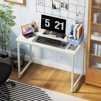 Dkelincs 40 Inch Small Computer Desk Home Office Desk Writing Desk Modern Simple Style Study Work Table with Metal Frame, Easy Assembly, Adjustable Feet, Water-Resistant, Scratchproof Surface, White - color: White, size: 40 Inch