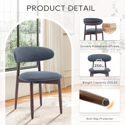COLAMY Wooden Dining Room Chairs Set of 6, Modern Upholstered Fabric Dining Chairs, Farmhouse Kitchen Side Chair with Foot Pegs, Blue - color: Blue, size: Set of 6