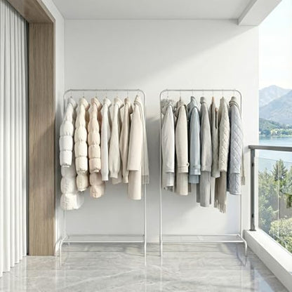 Small White Clothing Rack 2 Pack, Metal Garment Rack No Wheels, Free Standing Clothes Rack with Bottom Shelf for Hanging Clothes, Space Saving Closet Organizer for Bedroom, Laundry Room - color: White /2-Unit