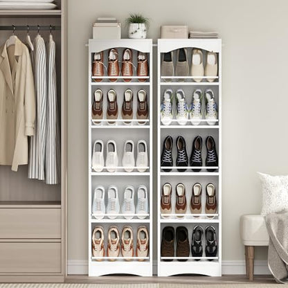 YATINEY Tall Narrow Shoe Rack, Vertical Behind Door Shoe Organizer, White | Wooden Skinny Shoe Shelf with Open Storage for Small Spaces, 6-tier Shoe Storage for Standing Shoes, Space Saving