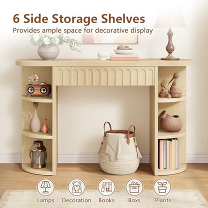 Hoctieon Fluted Console Table with Storage, Entryway Table with Side Storage Shelves, Narrow Sofa Tables Behind Couch, Hallway Tables for Living Room, Entrance, Foyer, Oak - color: Oak