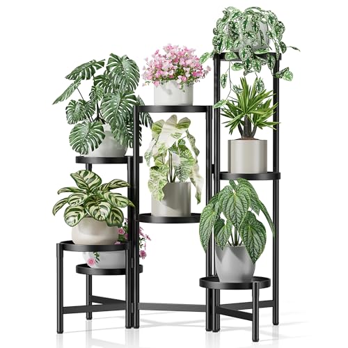 Black Stand Plants, Metal Tiered Plant Stands Indoor, 8 Tier Corner Flodable Plant Stand Outdoor Planter Flower Pot for Multiple Plants, Floding Display Racks for Patio Porch Balcony - color: BlackDisk, size: 8-tiers