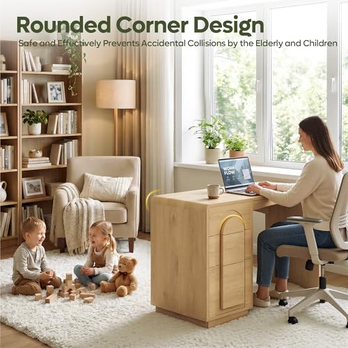 Bestier 47 inch Wood Home Office Desk with 3 Drawers, Modern Executive Desk with Storage, Arched Computer Desk for Writing Study Bedroom, Natural Oak - color: Oak