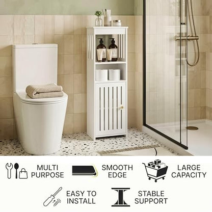 5-Tier Narrow Bathroom Cabinet, 9.8" W X 31.5" H | White PVC Material, Rack, Holder, Fits Small Spaces, for Toilet Side, Laundry Room, Kitchen, Easy Assembly - size: 7.9"D x 9.8"W x 31.5"H