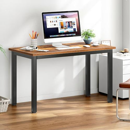 DlandHome 39 inches Small Computer Desk for Home Office, Retro | Gaming Study Writing Desk, Modern Simple Computer Table, Sturdy Metal Frame, Adjustable Feet, Compact Modern Design - color: Retro, size: 39 inch