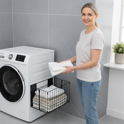 Magnetic Collapsible Laundry Basket, Foldable Metal Laundry Hamper for Washing Machine Side, Space Saving Pop Up Hamper, Laundry Room Organization and Storage (Black) - color: Black